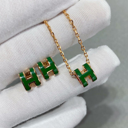 [Zalyn]POP H GREEN NECKLACE SILVER AND GOLD