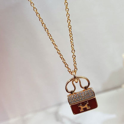 [Zalyn]CONSTANCE RED PEDANT ROSE GOLD NECKLACE