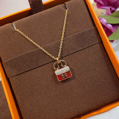 [Zalyn]CONSTANCE RED PEDANT ROSE GOLD NECKLACE