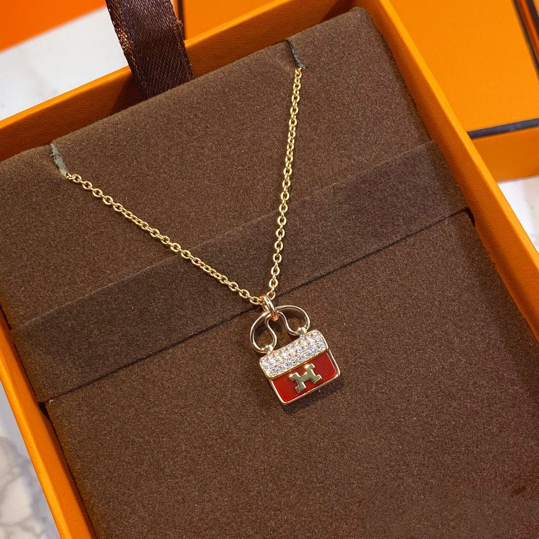 [Zalyn]CONSTANCE RED PEDANT ROSE GOLD NECKLACE