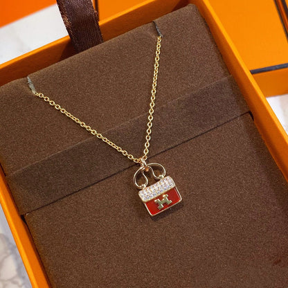 [Zalyn]CONSTANCE RED PEDANT ROSE GOLD NECKLACE