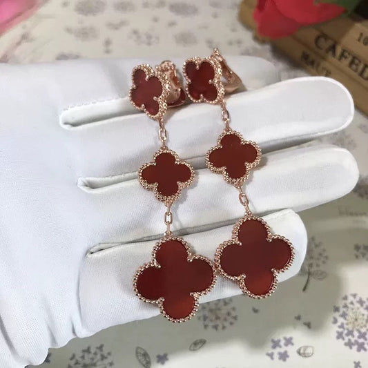 [Zalyn Jewelry ]CLOVER 3 MOTIF CARNELIAN DROP EARRINGS