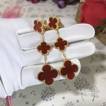 [Zalyn Jewelry ]CLOVER 3 MOTIF CARNELIAN DROP EARRINGS