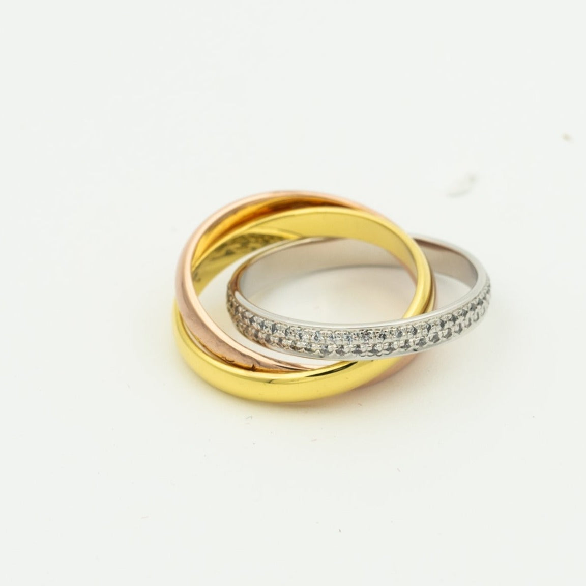 [Zalyn Jewelry ]TRINITY RING GOLD PINK GOLD SILVER DIAMONDS