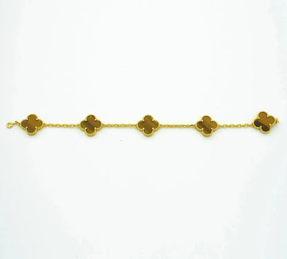 [Zalyn]LUCKY CLOVER 5-MOTIF BRACELET -  TIGER’S EYE COLLECTION