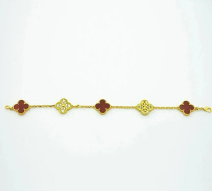 [Zalyn Jewelry ] CLOVER 5 MOTIF RED CORNELIAN BRACELET COLLECTION