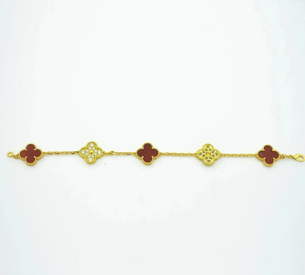 [Zalyn]LUCKY CLOVER 5-MOTIF BRACELET - RED CARNELIAN COLLECTION