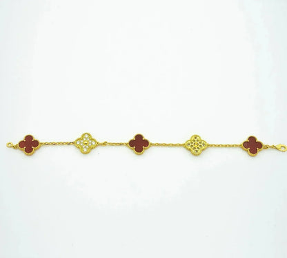 [Zalyn]LUCKY CLOVER 5-MOTIF BRACELET - RED CARNELIAN COLLECTION