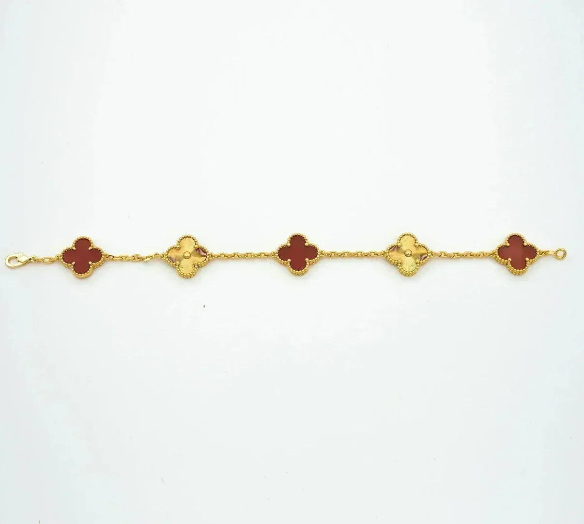 [Zalyn]LUCKY CLOVER 5-MOTIF BRACELET - RED CARNELIAN COLLECTION