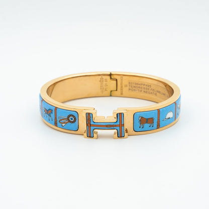 [Zalyn Jewelry ]H PINK GOLD BRACELET BLUE CERAMIC