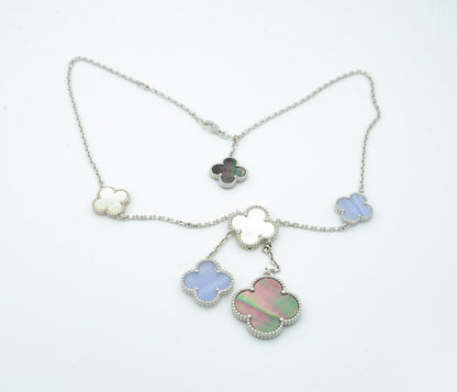 [Zalyn Jewelry ]CLOVER MOP CHALCEDONY NECKLACE SILVER 6 MOTIF