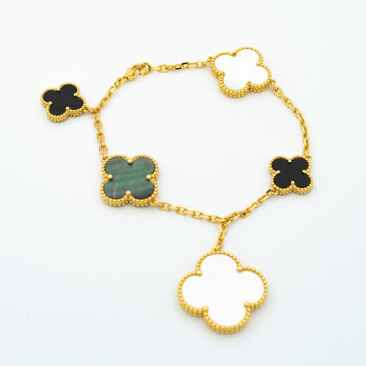 [Zalyn Jewelry ]CLOVER BRACELET 5 MOTIFS ONYX MOP