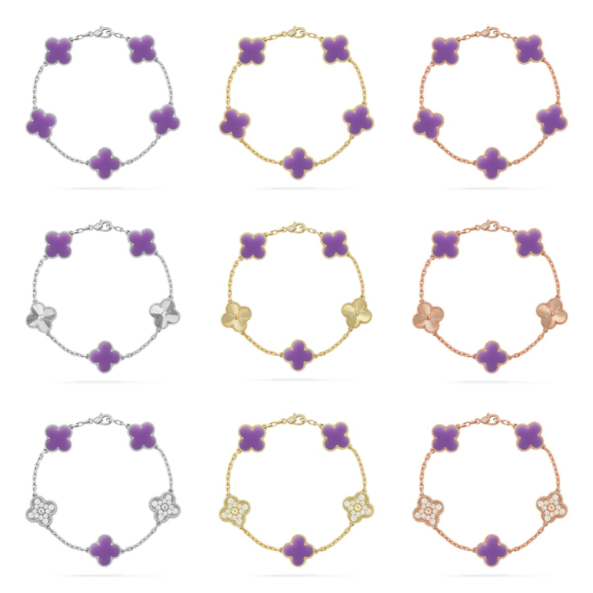 [Zalyn Jewelry ]CLOVER 5 MOTIF LIGHT PURPLE BRACELET COLLECTION