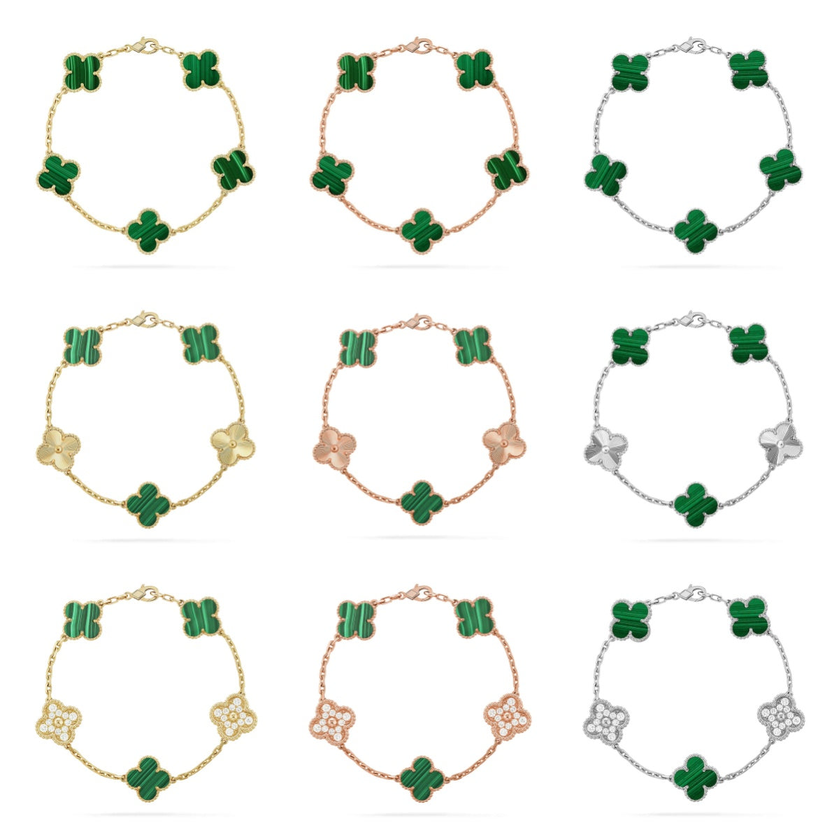 [Zalyn Jewelry ] CLOVER 5 MOTIF MALACHITE BRACELET COLLECTION