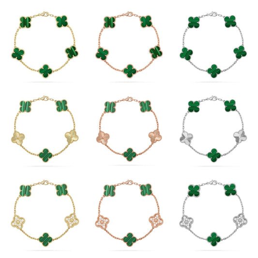 [Zalyn Jewelry ] CLOVER 5 MOTIF MALACHITE BRACELET COLLECTION