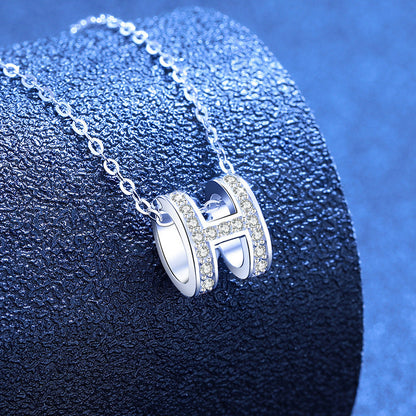 [Zalyn]FULL-PAVE "H" MOISSANITE PENDANT NECKLACE