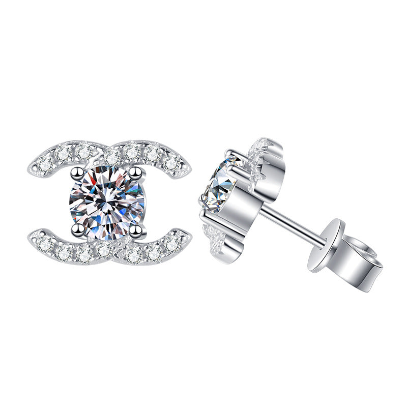 [Zalyn]CHIC INTERLOCKING DOUBLE-C MOISSANITE STUD EARRINGS