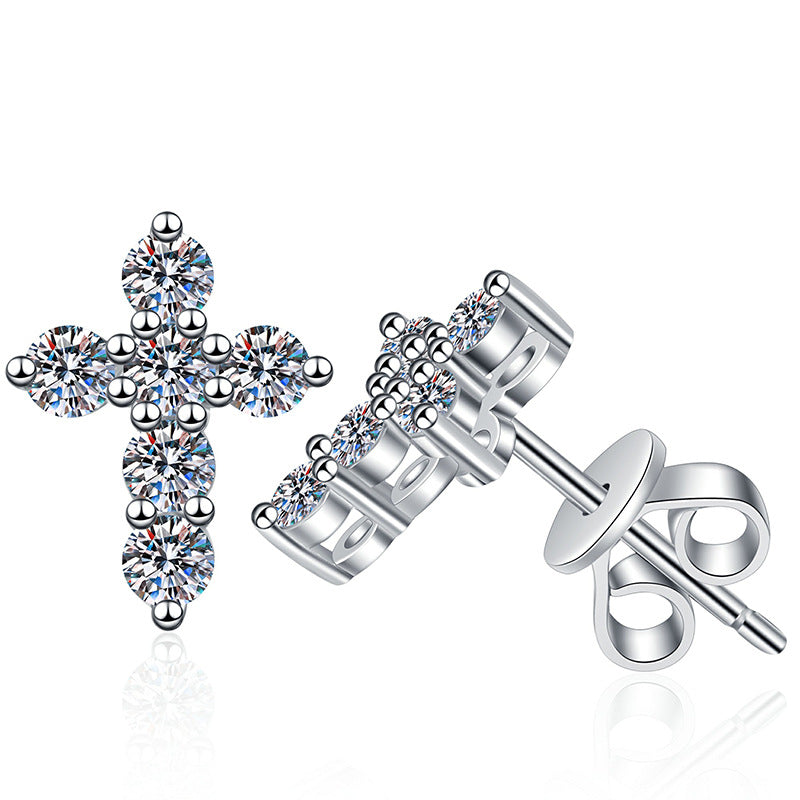 [Zalyn]SPARKLING CROSS MOISSANITE STUD EARRINGS