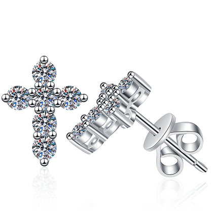 [Zalyn]SPARKLING CROSS MOISSANITE STUD EARRINGS