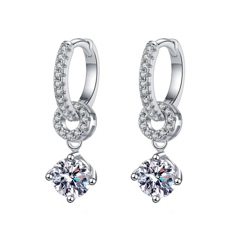 [Zalyn]INTERLOCKING DOUBLE RING MOISSANITE DROP EARRINGS
