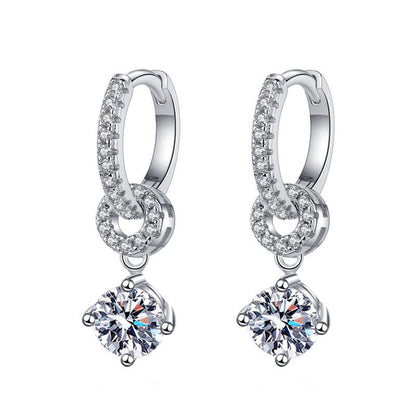 [Zalyn]INTERLOCKING DOUBLE RING MOISSANITE DROP EARRINGS
