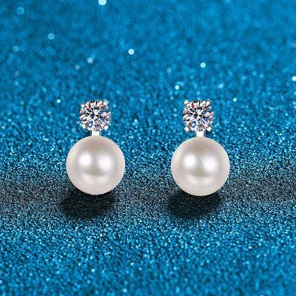 [Zalyn]ELEGANT NATURAL PEARL & MOISSANITE DROP EARRINGS