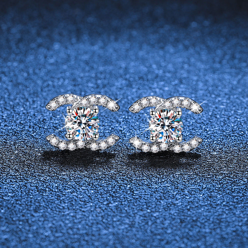 [Zalyn]CHIC INTERLOCKING DOUBLE-C MOISSANITE STUD EARRINGS