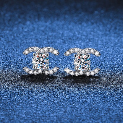 [Zalyn]CHIC INTERLOCKING DOUBLE-C MOISSANITE STUD EARRINGS