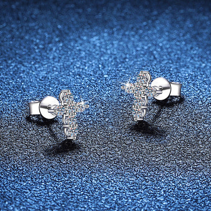 [Zalyn]SPARKLING CROSS MOISSANITE STUD EARRINGS