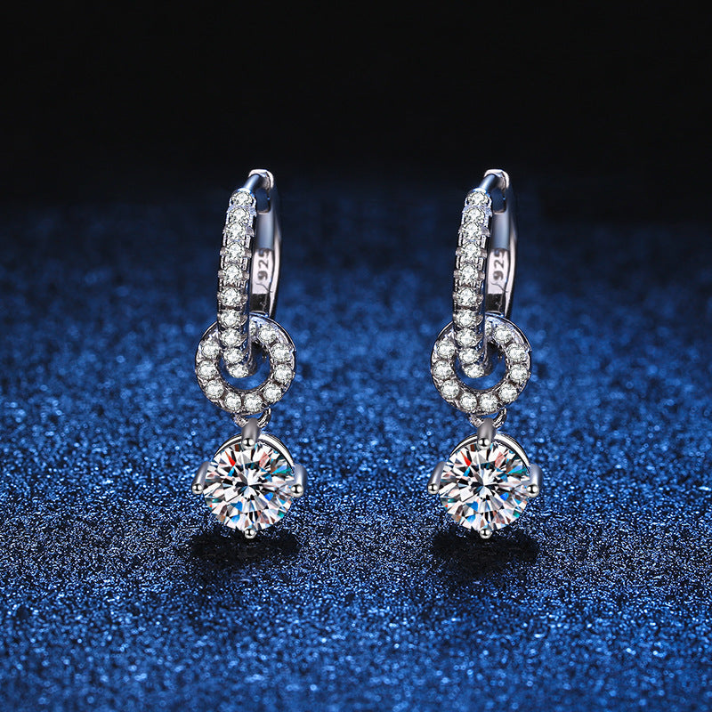 [Zalyn]INTERLOCKING DOUBLE RING MOISSANITE DROP EARRINGS