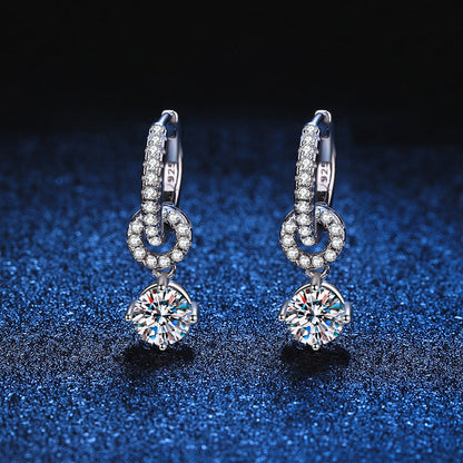 [Zalyn]INTERLOCKING DOUBLE RING MOISSANITE DROP EARRINGS