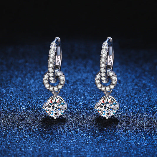 [Zalyn]INTERLOCKING DOUBLE RING MOISSANITE DROP EARRINGS