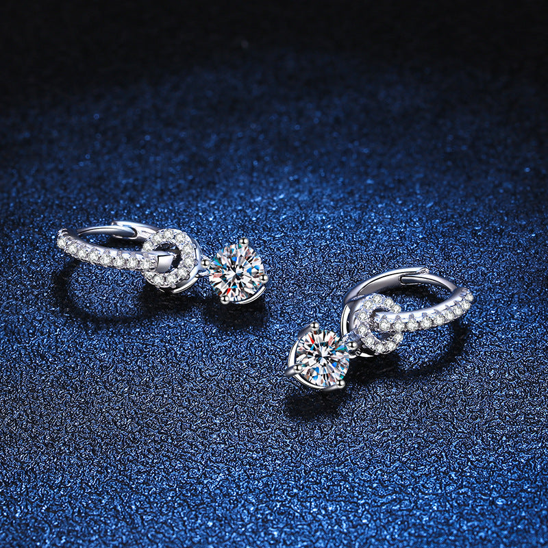 [Zalyn]INTERLOCKING DOUBLE RING MOISSANITE DROP EARRINGS