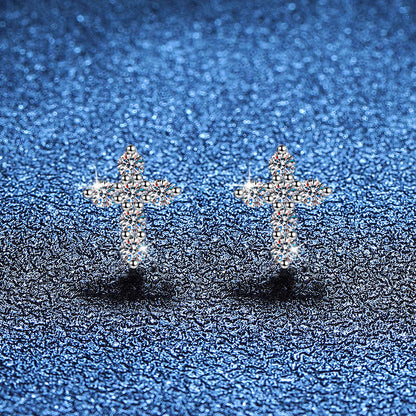[Zalyn]SPARKLING CROSS MOISSANITE STUD EARRINGS