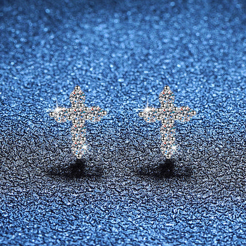 [Zalyn]SPARKLING CROSS MOISSANITE STUD EARRINGS