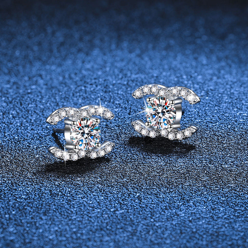 [Zalyn]CHIC INTERLOCKING DOUBLE-C MOISSANITE STUD EARRINGS