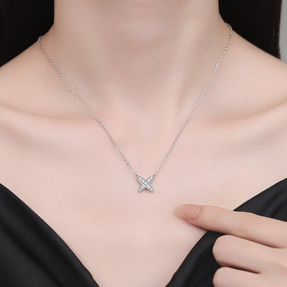 [Zalyn]MODERN X-SHAPE PAVÉ MOISSANITE NECKLACE