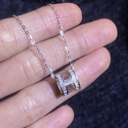 [Zalyn]FULL-PAVE "H" MOISSANITE PENDANT NECKLACE