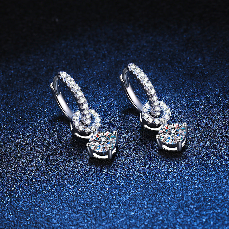 [Zalyn]INTERLOCKING DOUBLE RING MOISSANITE DROP EARRINGS