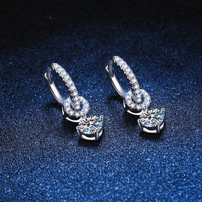 [Zalyn]INTERLOCKING DOUBLE RING MOISSANITE DROP EARRINGS