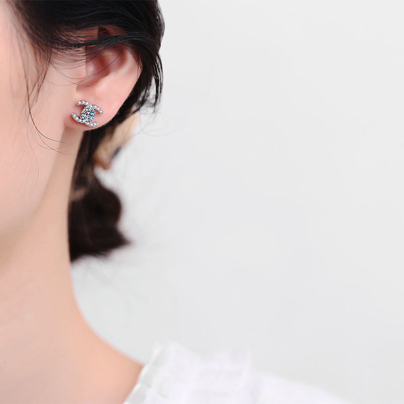 [Zalyn]CHIC INTERLOCKING DOUBLE-C MOISSANITE STUD EARRINGS