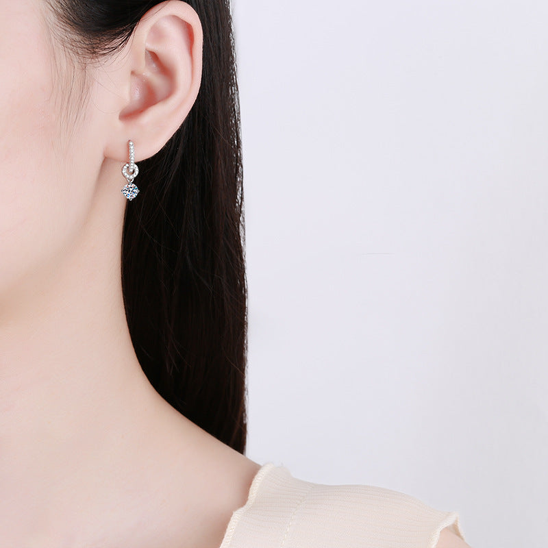 [Zalyn]INTERLOCKING DOUBLE RING MOISSANITE DROP EARRINGS