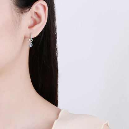 [Zalyn]INTERLOCKING DOUBLE RING MOISSANITE DROP EARRINGS