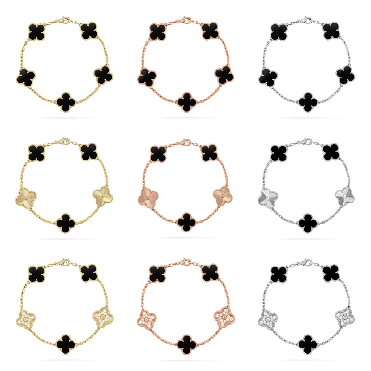 [Zalyn Jewelry ] CLOVER 5 MOTIF ONYXS BRACELET COLLECTION