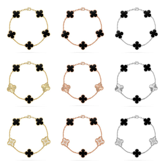 [Zalyn Jewelry ] CLOVER 5 MOTIF ONYXS BRACELET COLLECTION