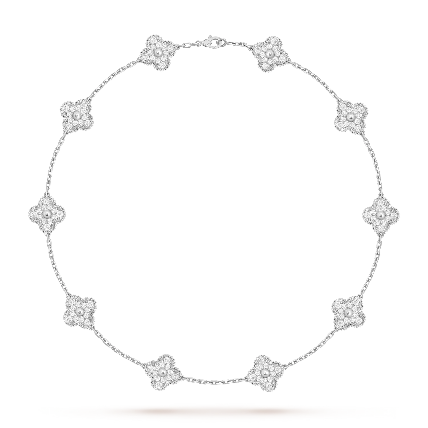 [Zalyn]CLASSIC LUCKY 10-MOTIF CLOVER NECKLACE WHITE GOLD COLLECTION