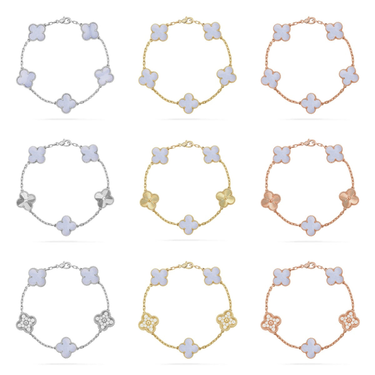 [Zalyn Jewelry ] CLOVER 5 MOTIF PURPLE CHALCEDONY BRACELET COLLECTION