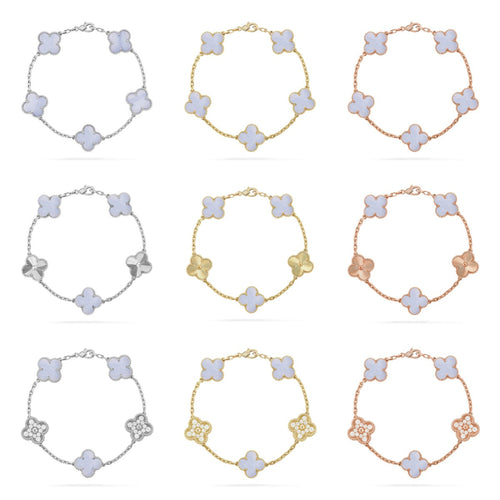 [Zalyn Jewelry ] CLOVER 5 MOTIF PURPLE CHALCEDONY BRACELET COLLECTION