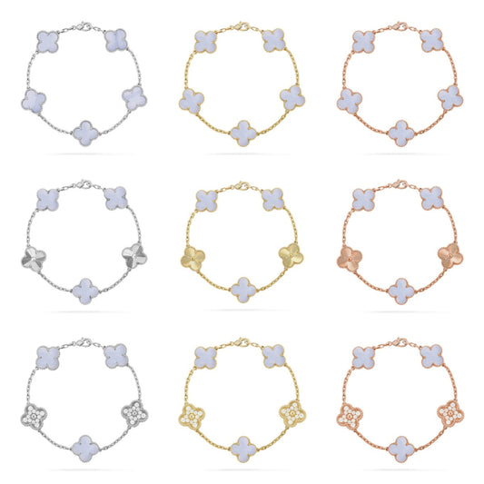 [Zalyn Jewelry ] CLOVER 5 MOTIF PURPLE CHALCEDONY BRACELET COLLECTION