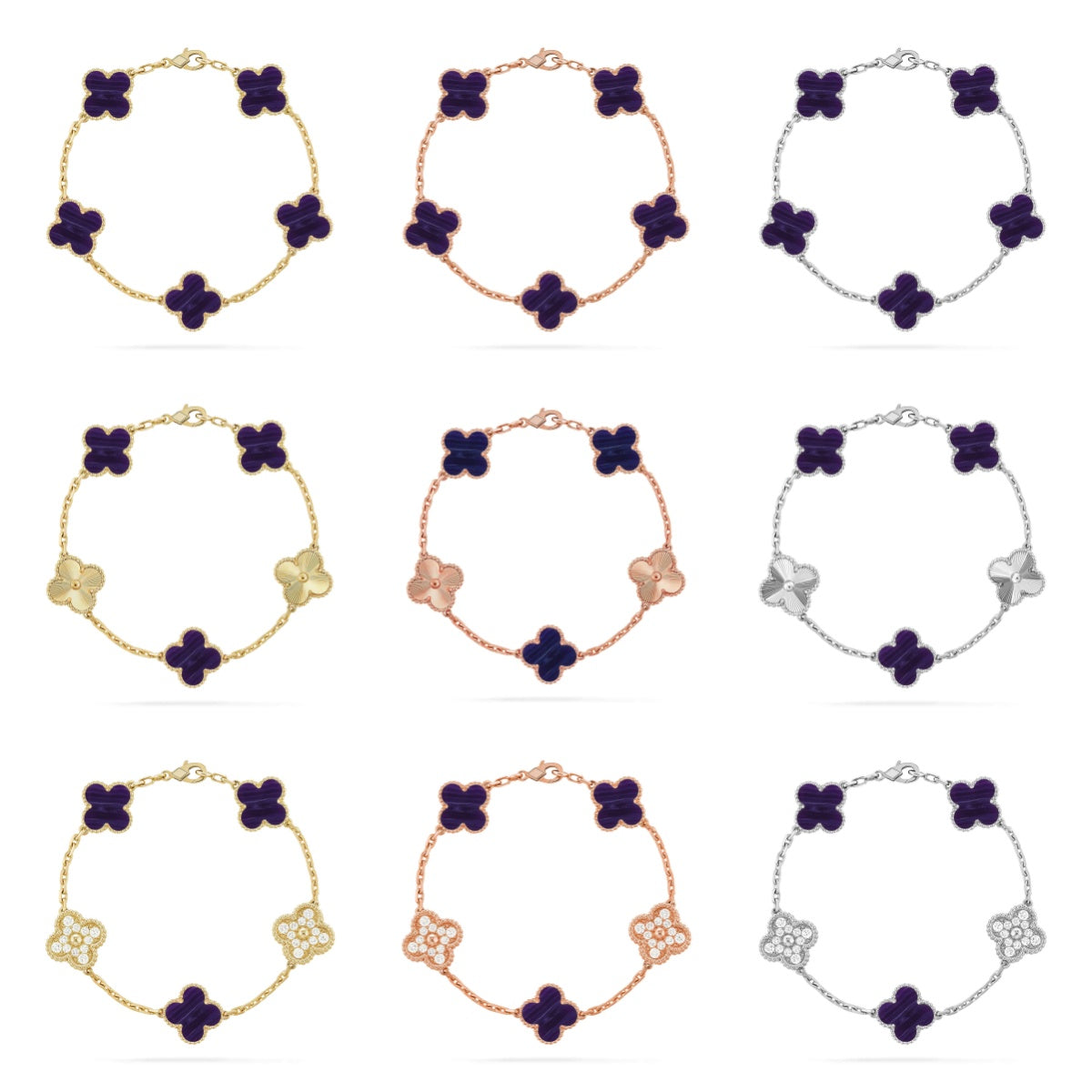 [Zalyn Jewelry ]CLOVER 5 MOTIF PURPLE STRIPES BRACELET COLLECTION